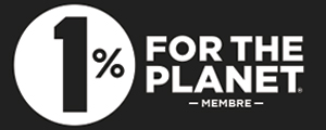 Logo with the text "1% for the Member Planet" on a black background, with a large number 1 in a white circle to the left of the text.