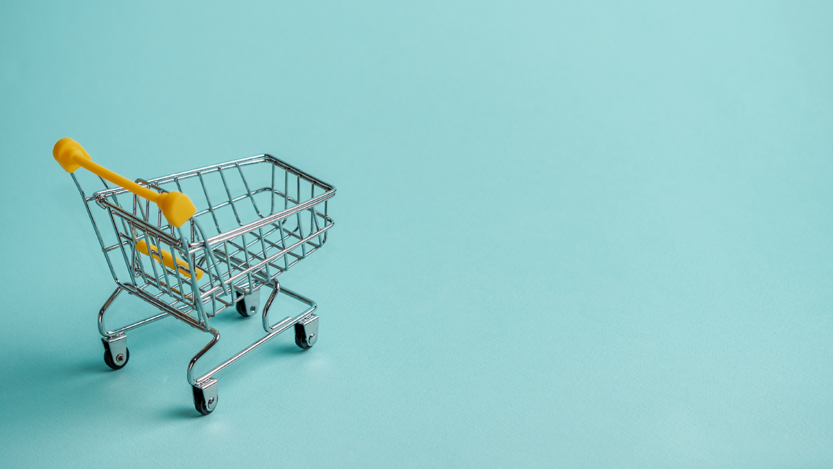 A WooCommerce shopping cart on a blue background.