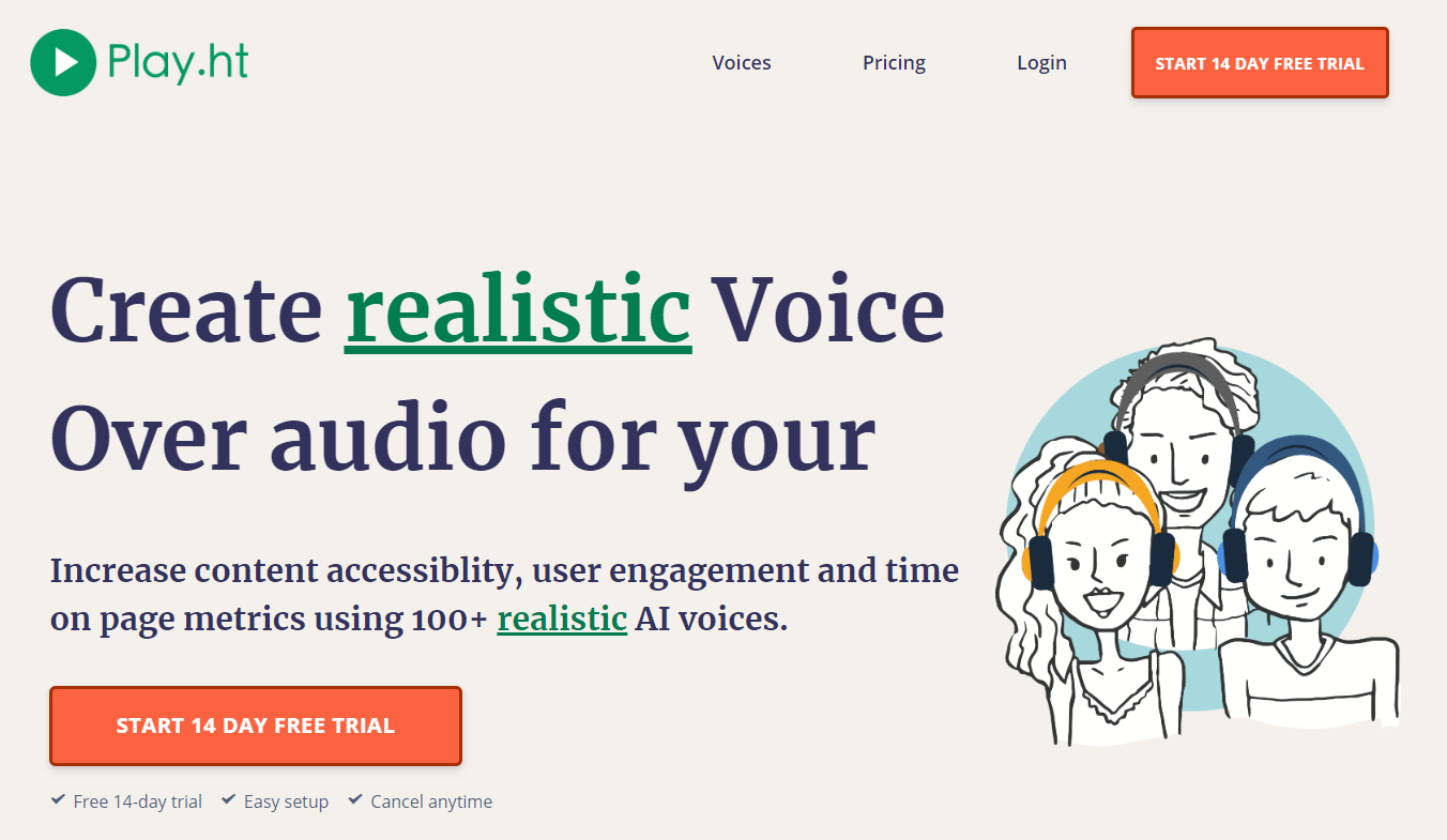 Playart uses the play.ht extension to create a realistic audio voice for your business.